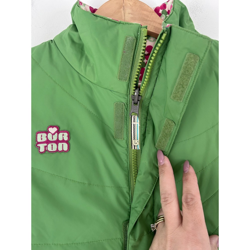 Burton Reversible Puffer Vest Green Pink Geometric Dot Girls XL Womens XS/S - Picture 5 of 12